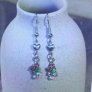 Silver Heart and Floral Drop Earrings